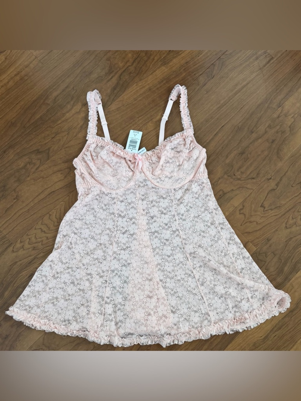 Torrid‎ Plus 1X Pink Lace Underwire Babydoll Lingerie Chemise Sheer Ruffle NWT
